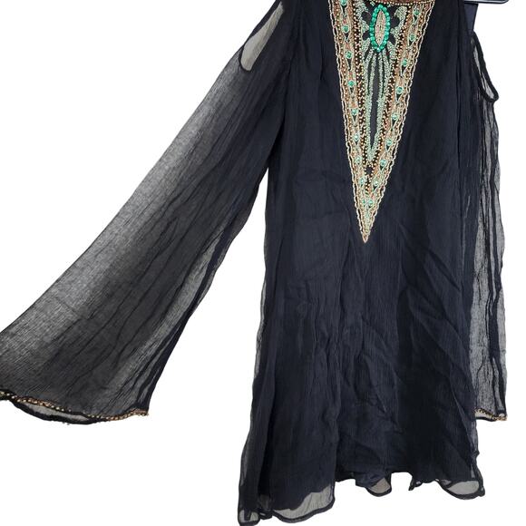 Free People Black XS Beaded Rhinestone Long Sleeve Dress - Picture 9 of 14